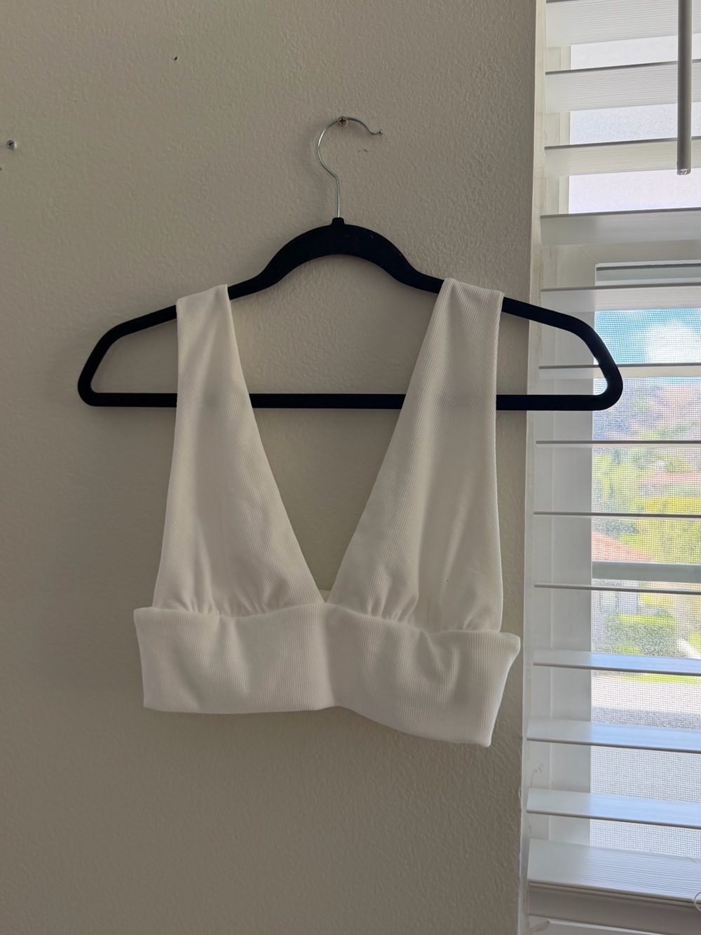 White Deep V Crop Tank Top